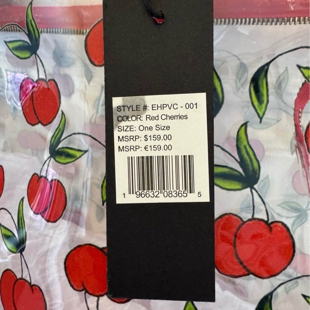 Ed Hardy Clear Tote with Red Cherry Print and Red Trim - Picture 6 of 7